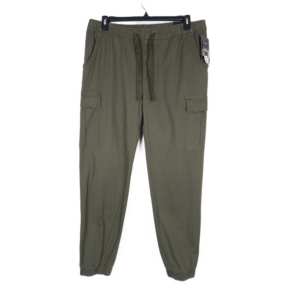 Galaxy By Harvic Men's Stretch Utility Drawstring Cargo Joggers Olive Large NWT - Picture 1 of 6